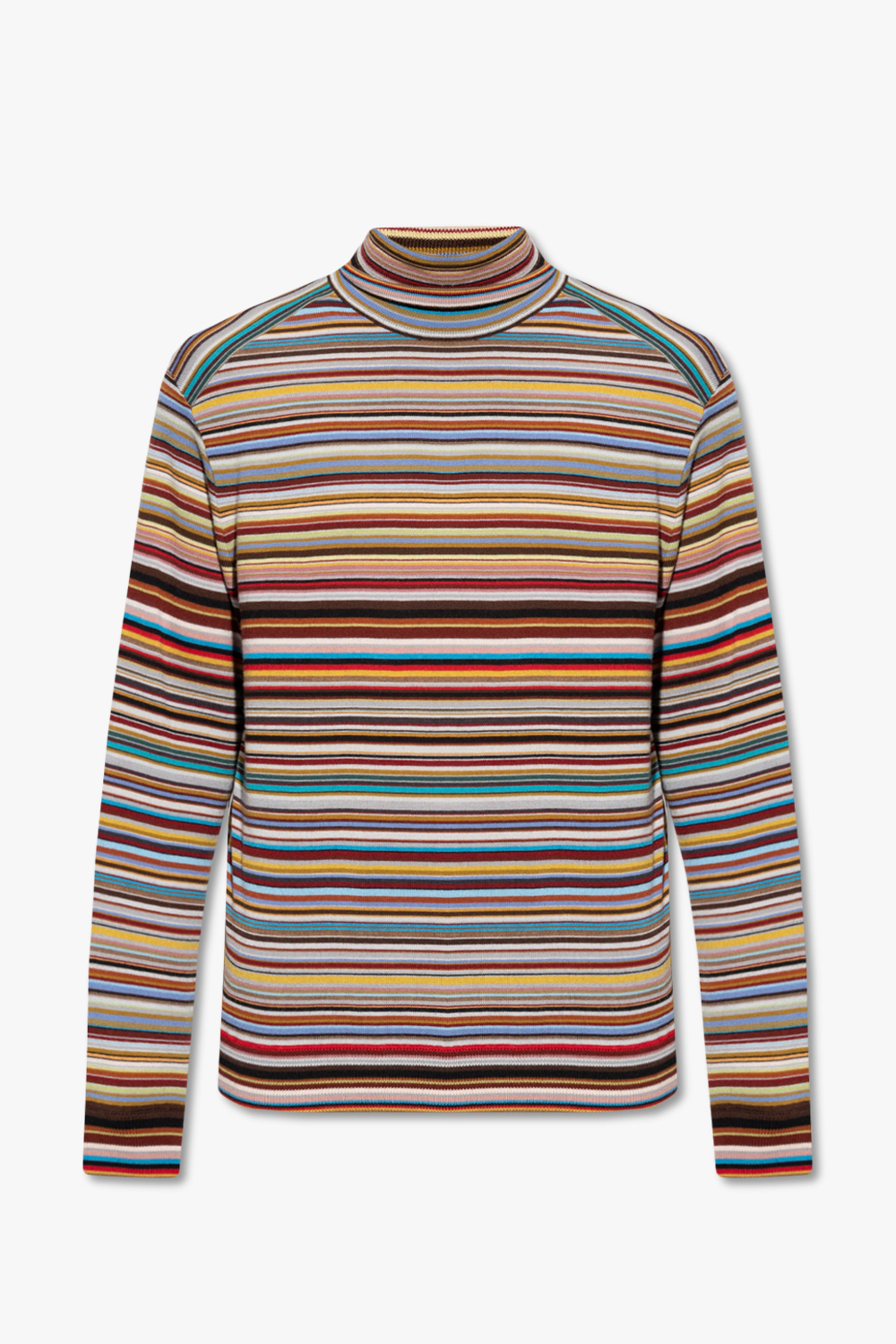 Paul Smith Men's Green Stripe Roll Turtleneck on sale Cashmere Long-Sleeve Sweater Size